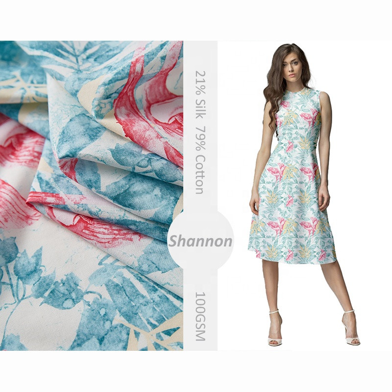 Design nou 79% bumbac 21% mătase Chinoiserie Cotton Silk Fabric