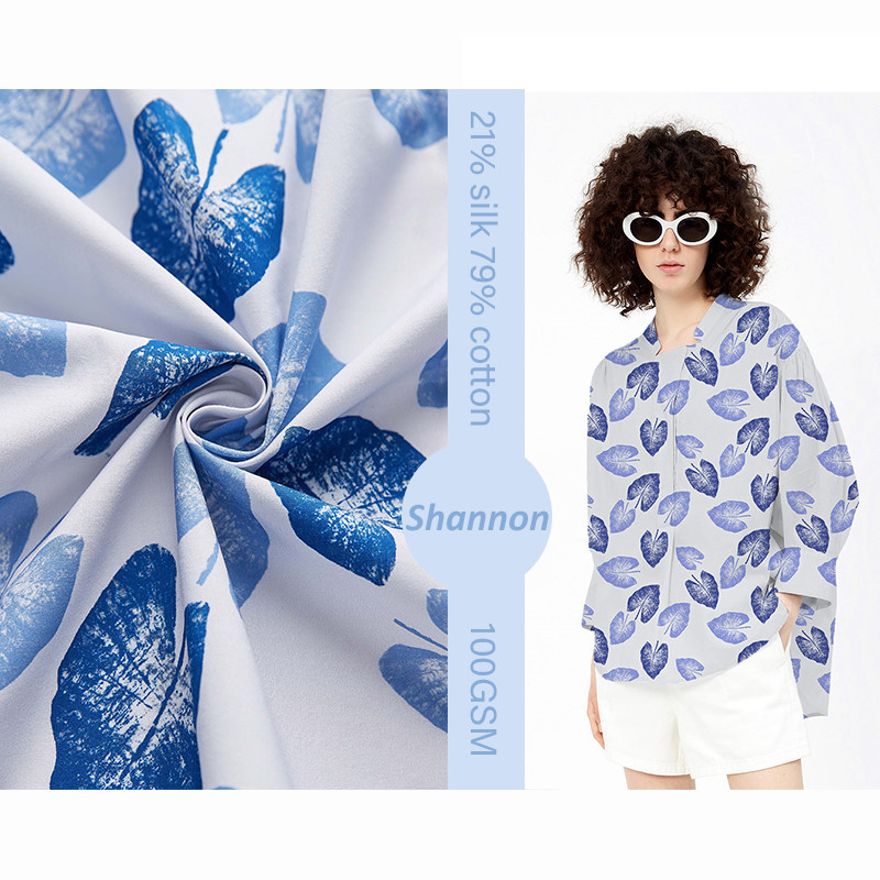 Imprimare digitală ecologică 21% mătase 79% bumbac Chinoiserie Cotton Silk Fabric