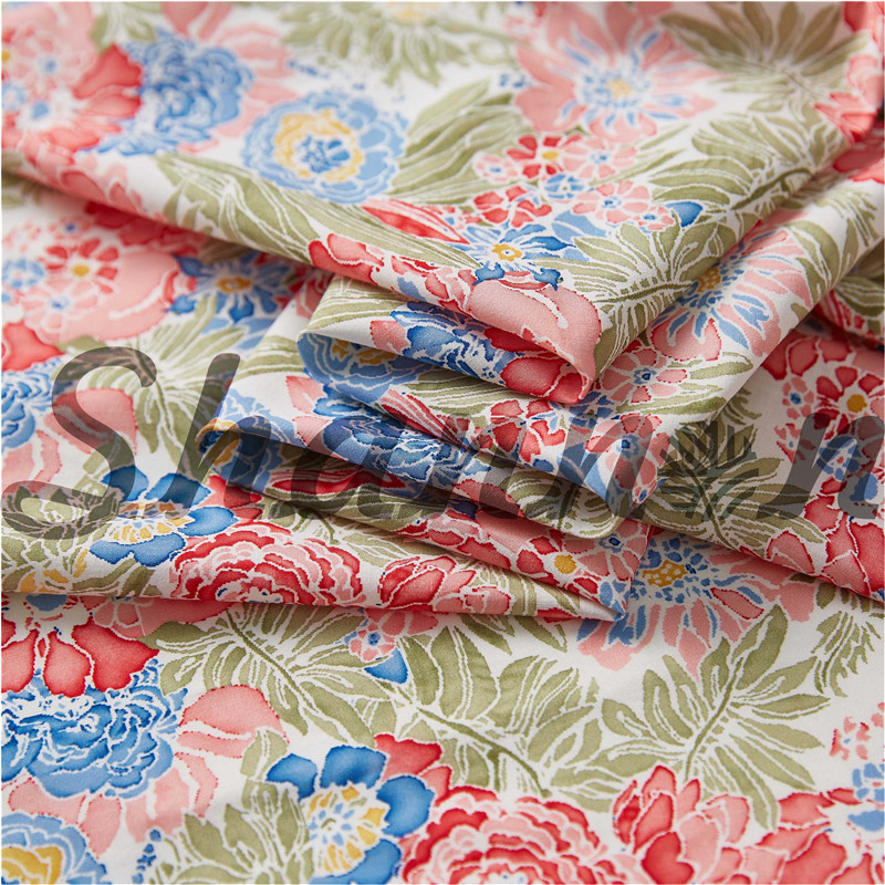 Imprimeu floral 79% bumbac 21% mătase Chinoiserie Cotton Silk Fabric